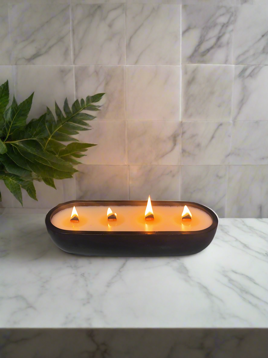 Concrete Oval 4-Wick Soy Candle - 12oz Dough Bowl Centerpiece