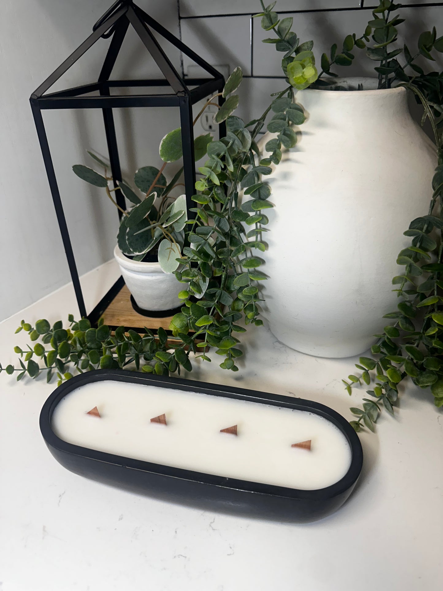 Concrete Oval 4-Wick Soy Candle - 12oz Dough Bowl Centerpiece