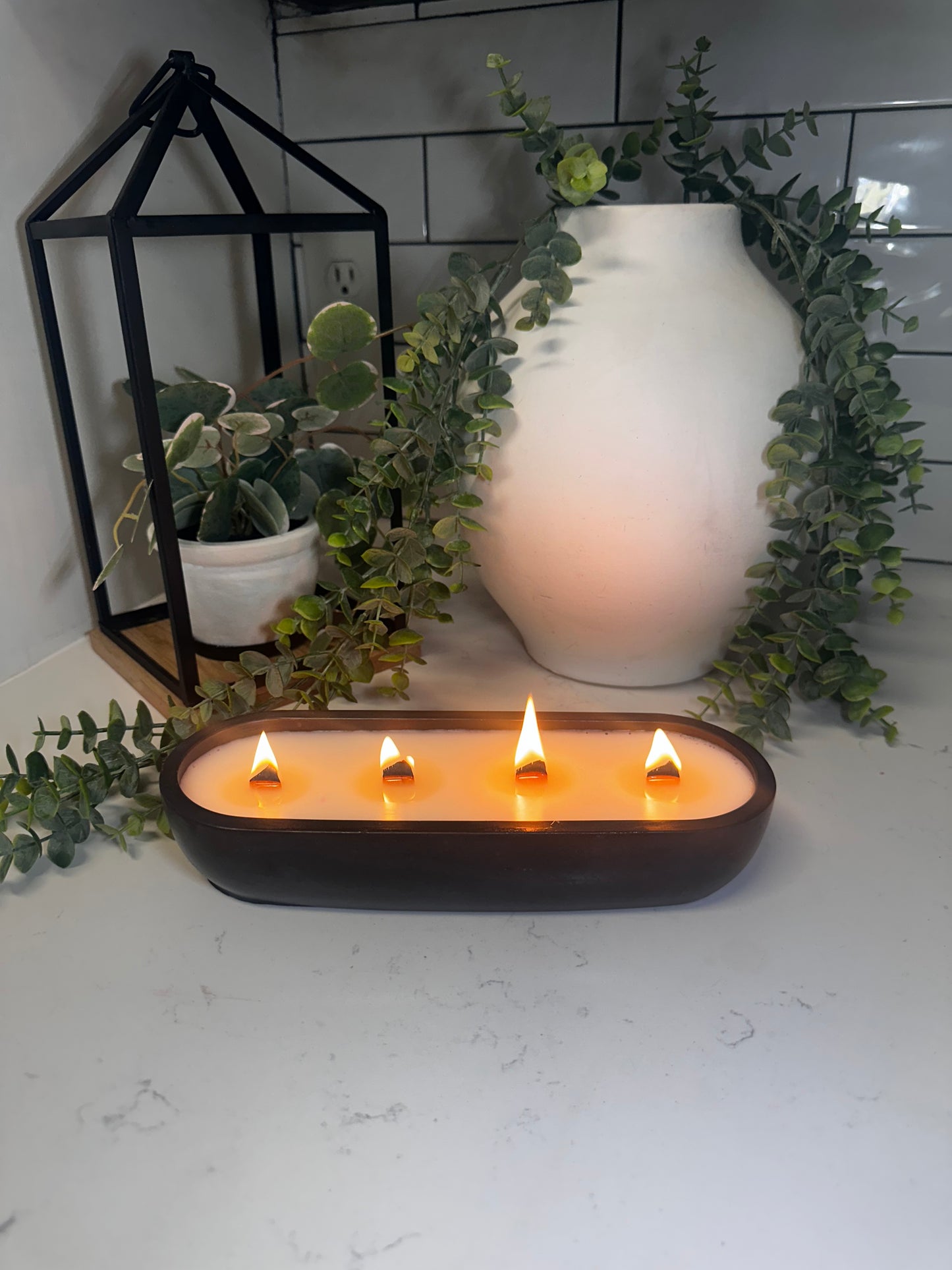 Concrete Oval 4-Wick Soy Candle - 12oz Dough Bowl Centerpiece