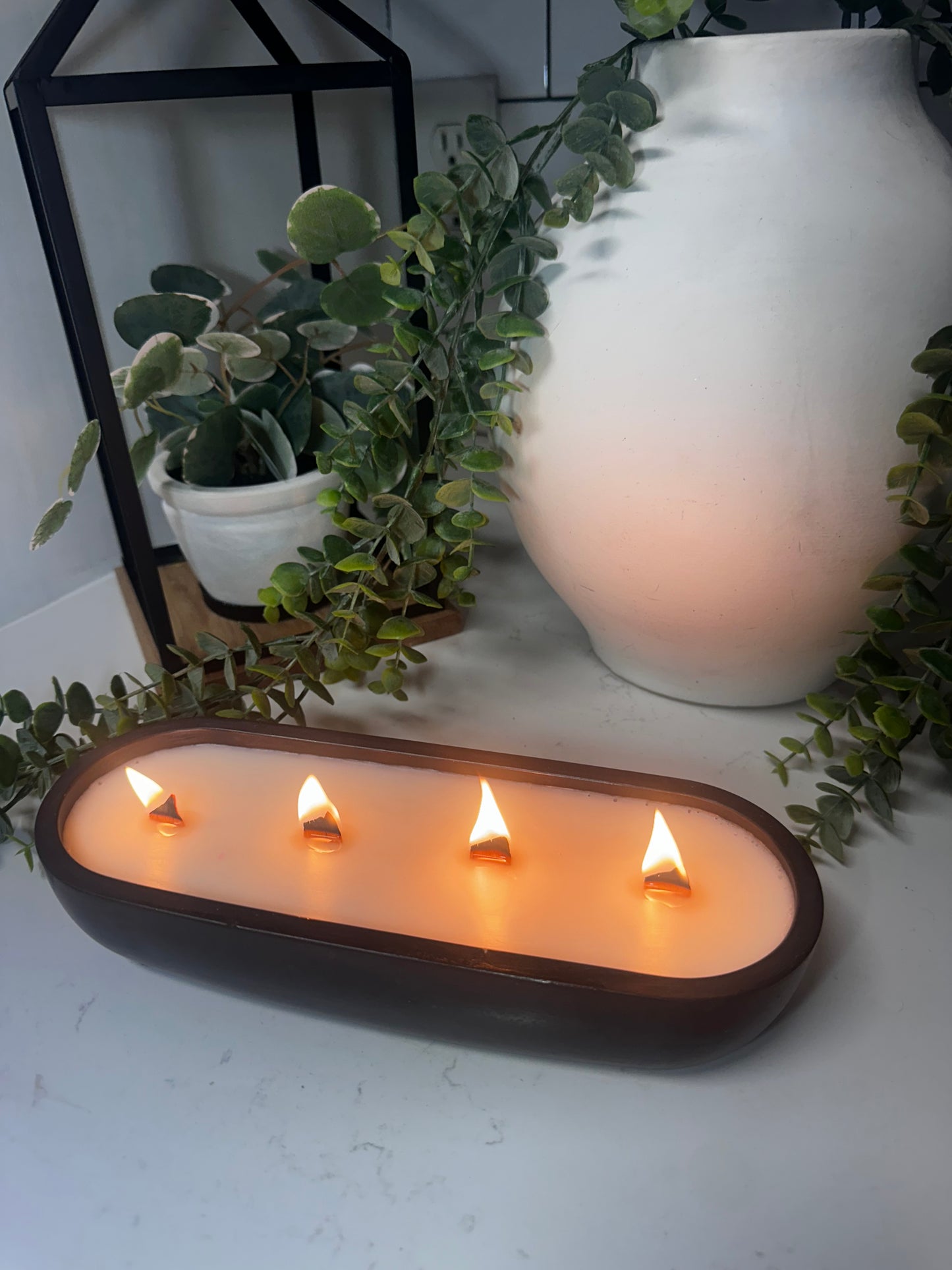 Concrete Oval 4-Wick Soy Candle - 12oz Dough Bowl Centerpiece