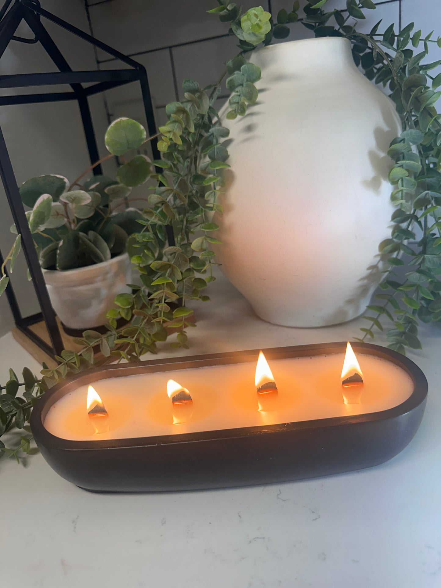 Concrete Oval 4-Wick Soy Candle - 12oz Dough Bowl Centerpiece