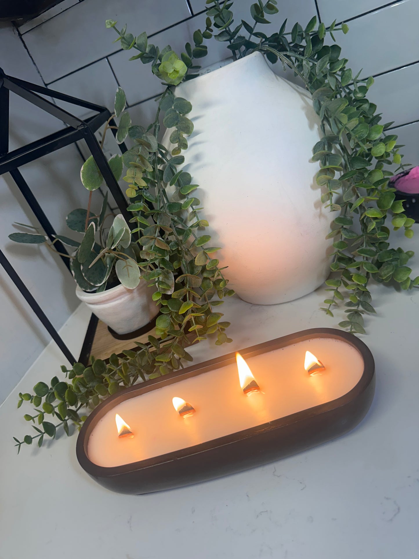 Concrete Oval 4-Wick Soy Candle - 12oz Dough Bowl Centerpiece