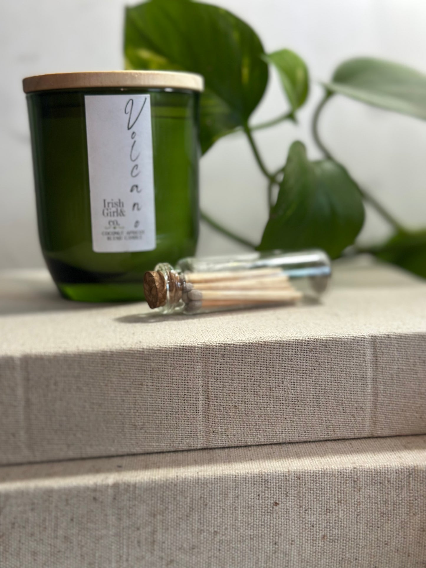 6oz Amber & Green Glass Jar Luxury Candle with Wooden Lid - Coconut Apricot Wax, Single Wick