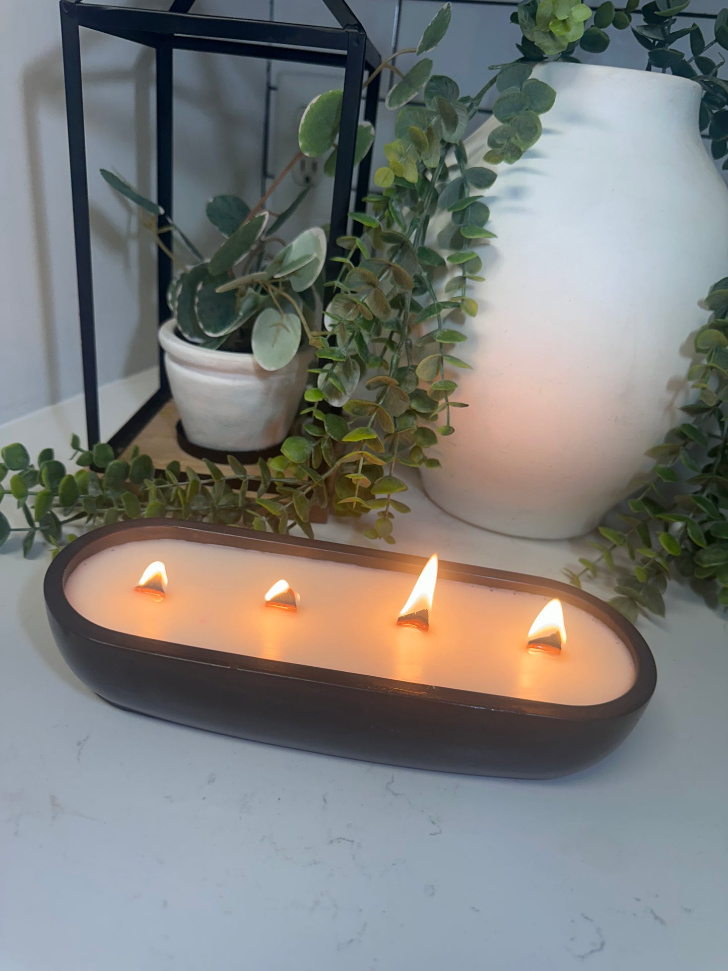 Concrete Oval 4-Wick Soy Candle - 12oz Dough Bowl Centerpiece