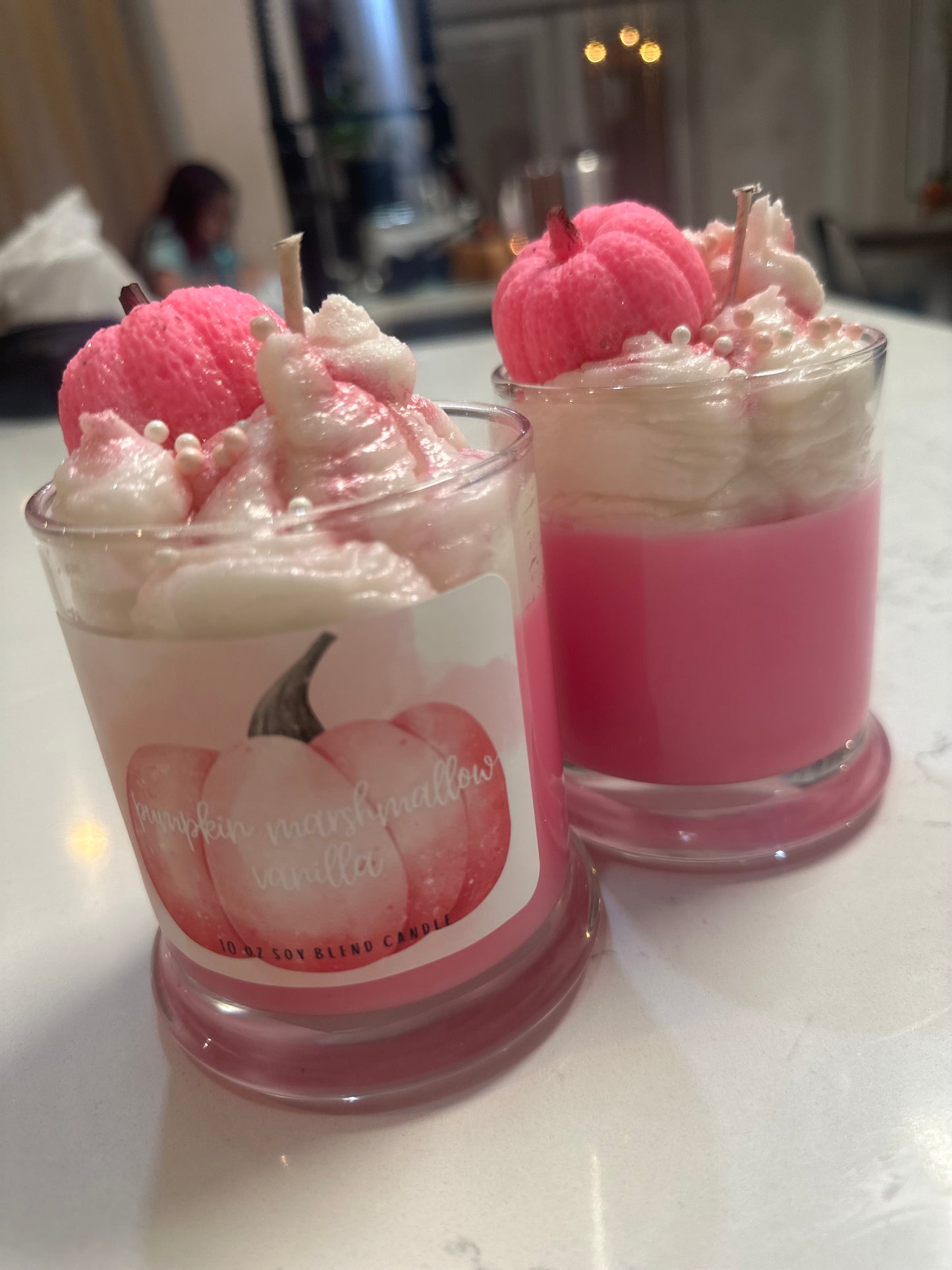 Pink pumpkin candle
