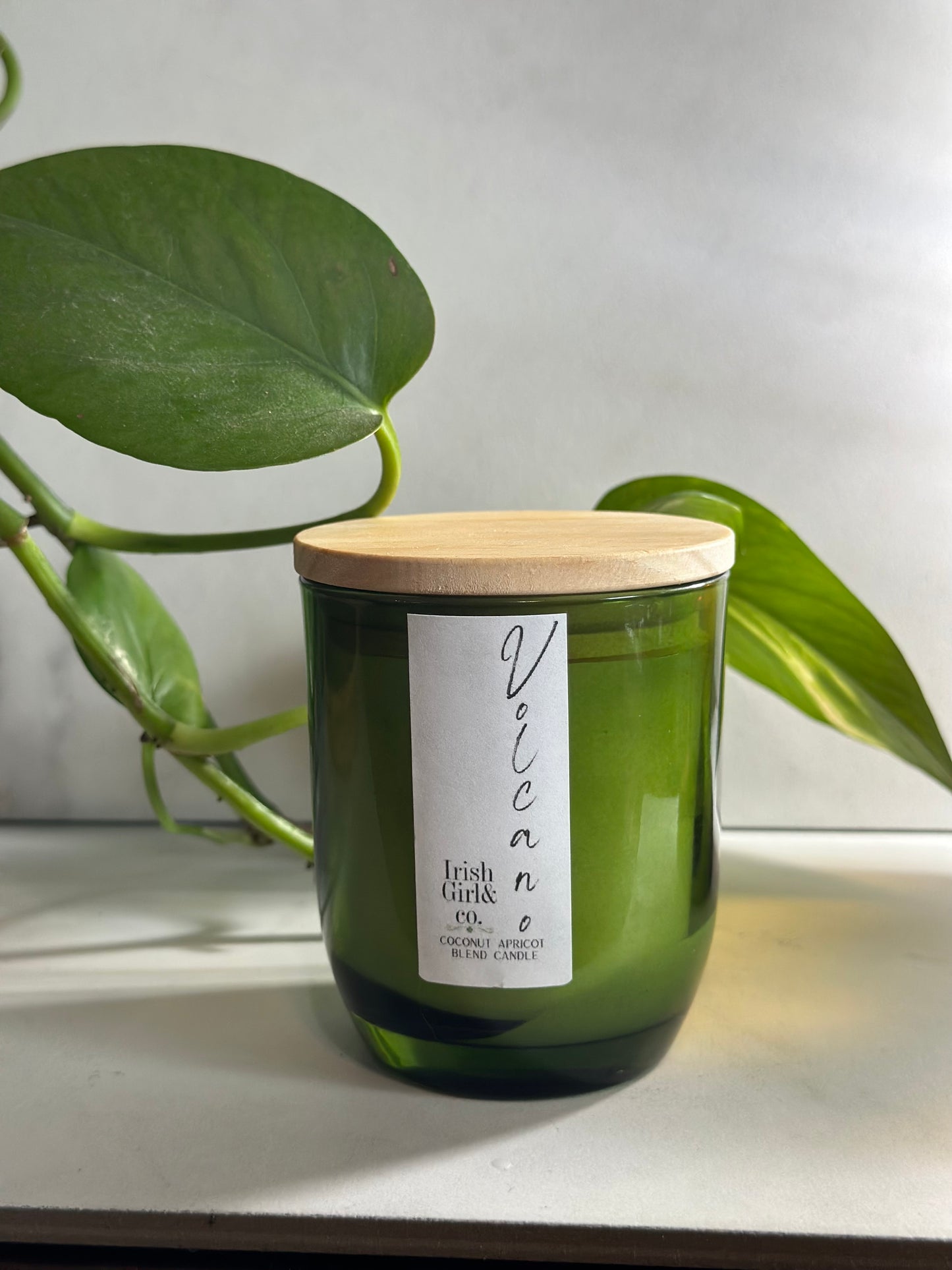 6oz Amber & Green Glass Jar Luxury Candle with Wooden Lid - Coconut Apricot Wax, Single Wick